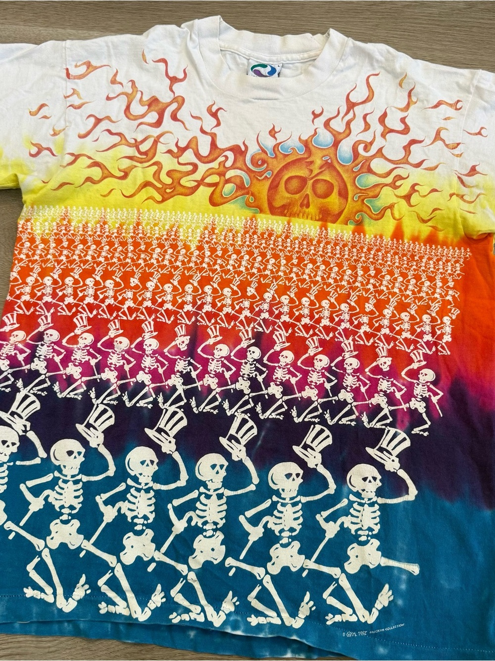 Vintage 1992 Grateful Dead TIE-DYE Dancing Skeletons Sun BROCKUM Liquid Blue L